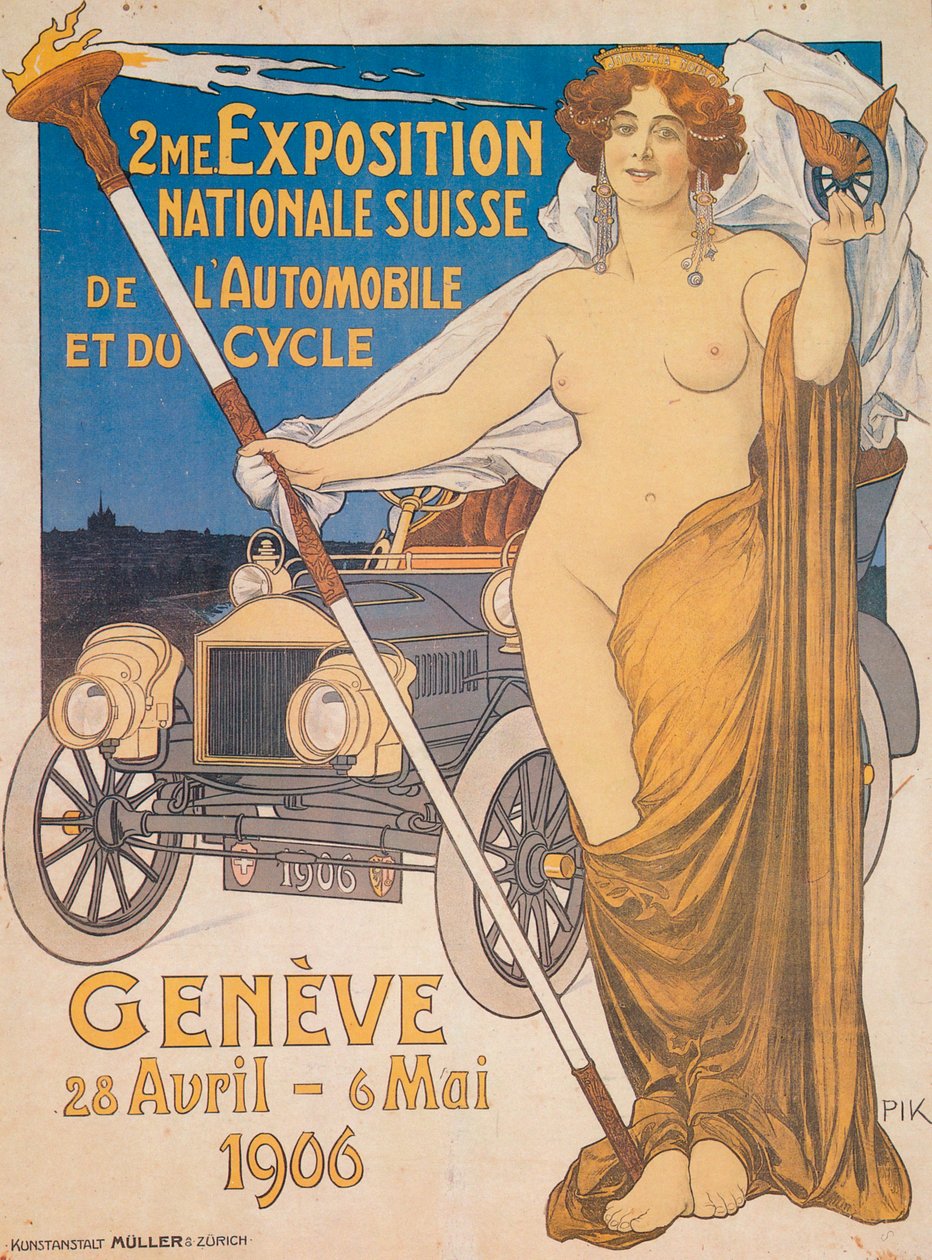 Annonse for den andre sveitsiske nasjonale bil- og sykkelutstillingen, Genève, 1906 av Unbekannt