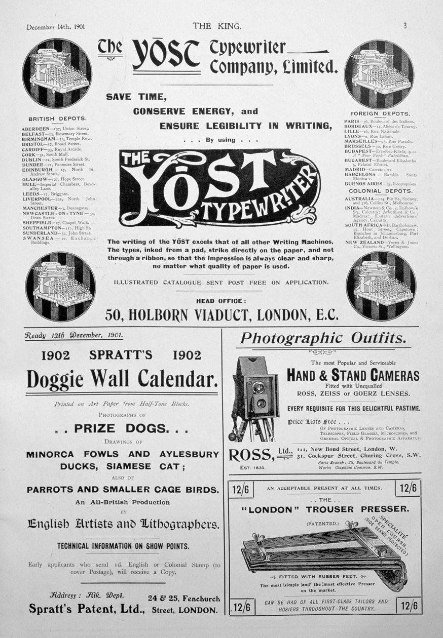 Annonseside fra Kongebladet, 14. desember 1901 av Unbekannt