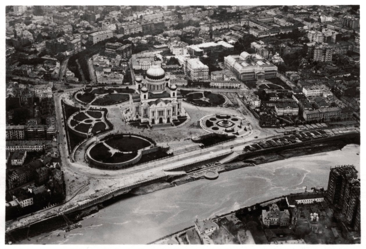 Luftfoto av katedralen Kristus Frelseren, Moskva, USSR, fra en Zeppelin, 1930 1933 av Unbekannt