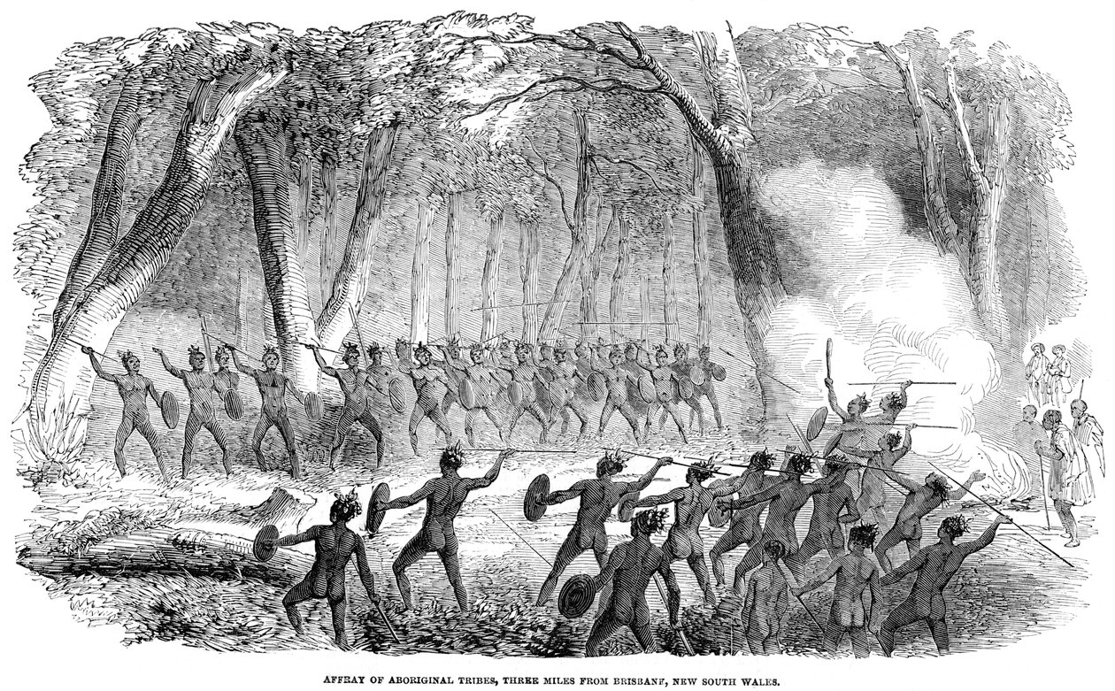 Affray of Aboriginal, tre mil fra Brisbane, New South Wales, 1854 av Unbekannt