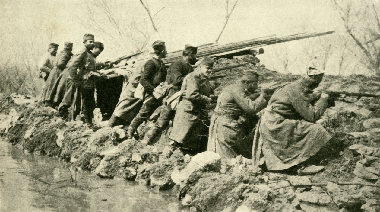 Etter regnet: Serbisk infanteri ... under flommene, første verdenskrig, c1915, c1920. av Unbekannt