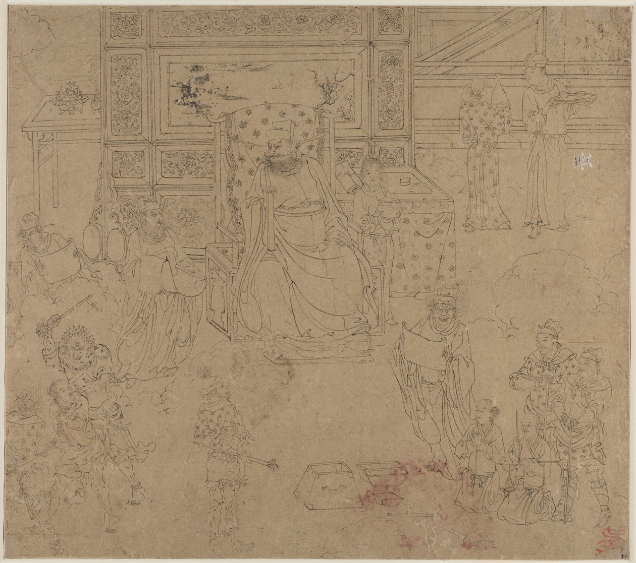 Album med daoistiske og buddhistiske temaer: Kings of Hells: Leaf 34, 1200-tallet. av Unbekannt