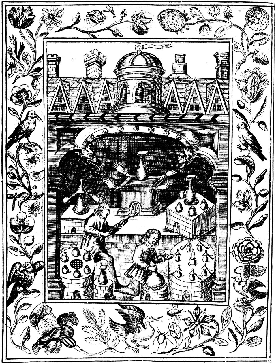 Alkymisk laboratorium som viser forskjellige former for ovn og kar, 1652 av Unbekannt