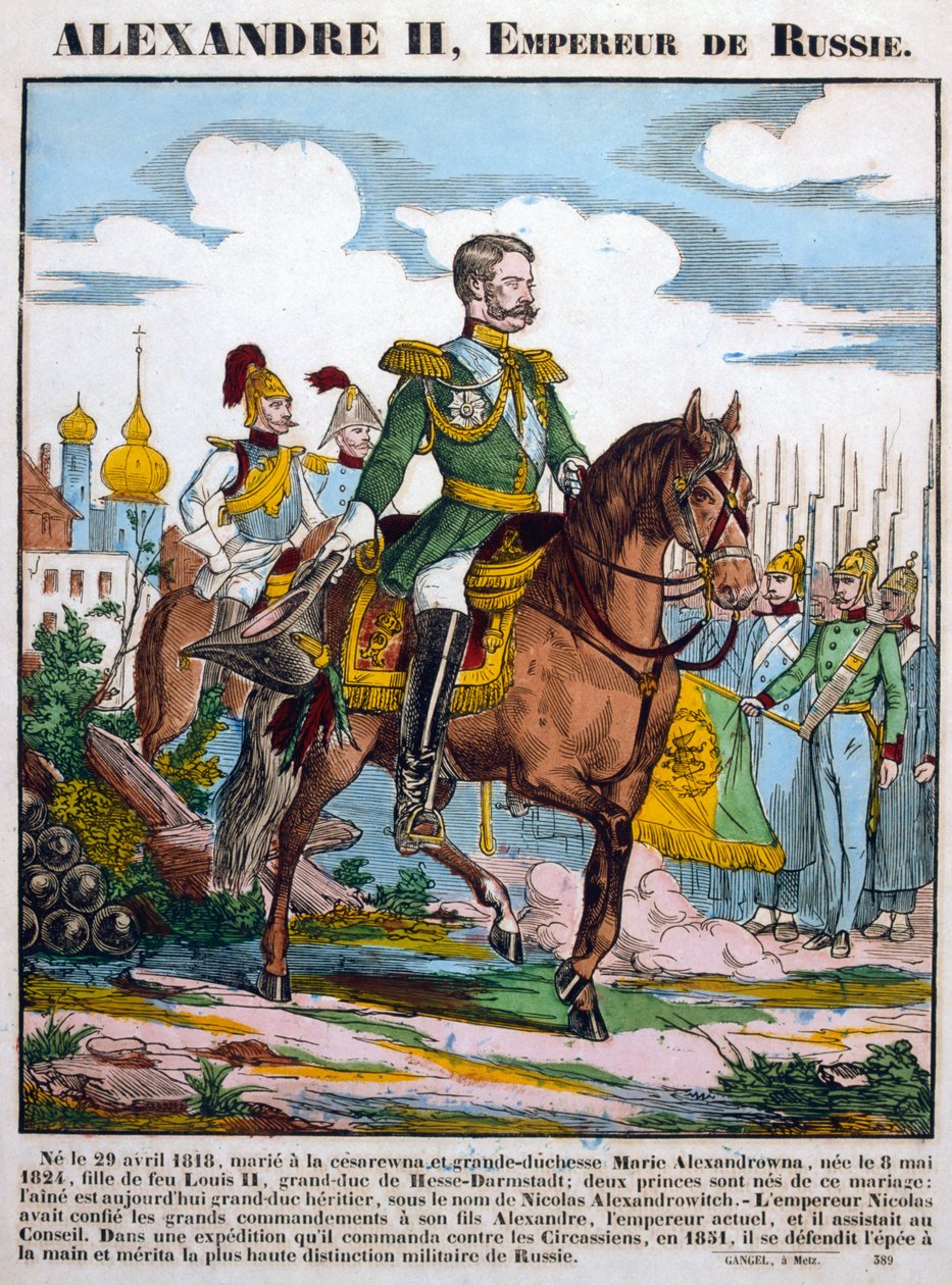 Alexander II, tsar av Russland, gjennomgikk tropper, c1855 av Unbekannt