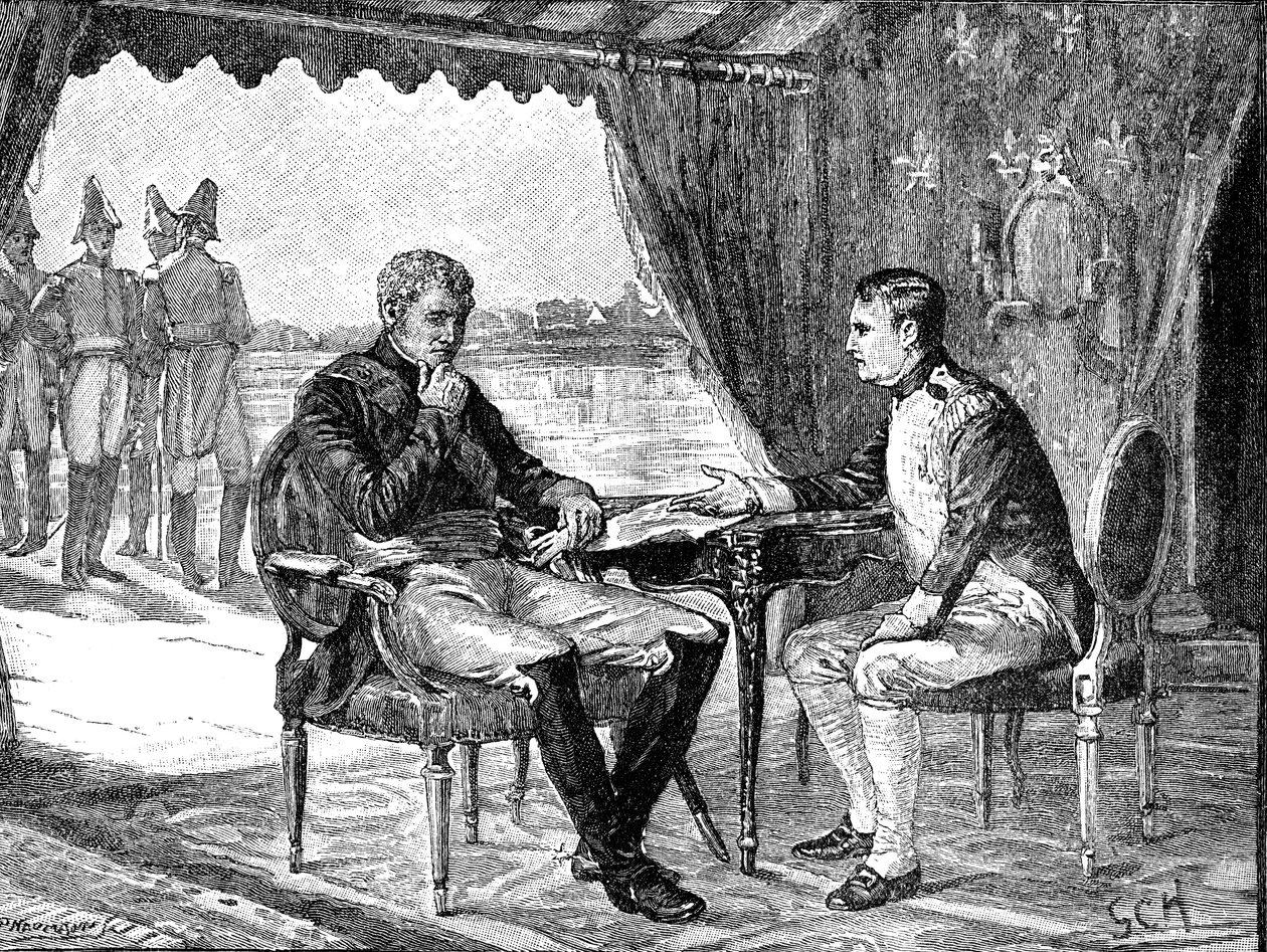 Alexander I Russland og Napoleon I Bonaparte av Frankrike ved Tilsit, 1807 c1880 av Unbekannt