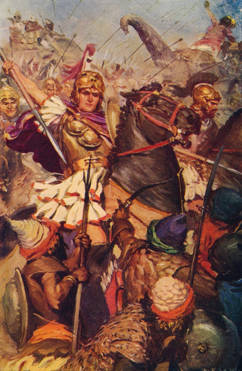 Alexander i slaget med Porus, 326 f.Kr. c1912 av Unbekannt