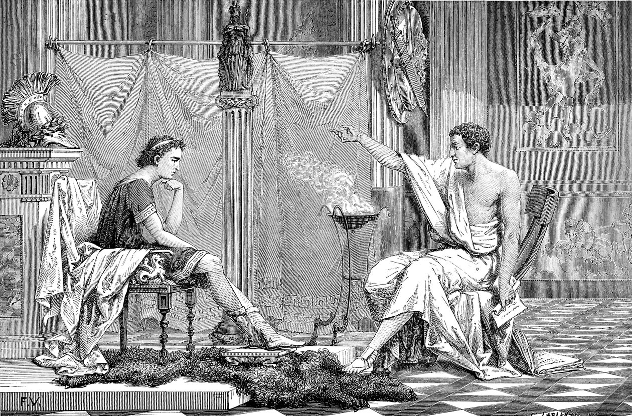 Alexander den store 356-323 f.Kr. som ungdom, lyttet til sin lærer Aristoteles, c1875 av Unbekannt