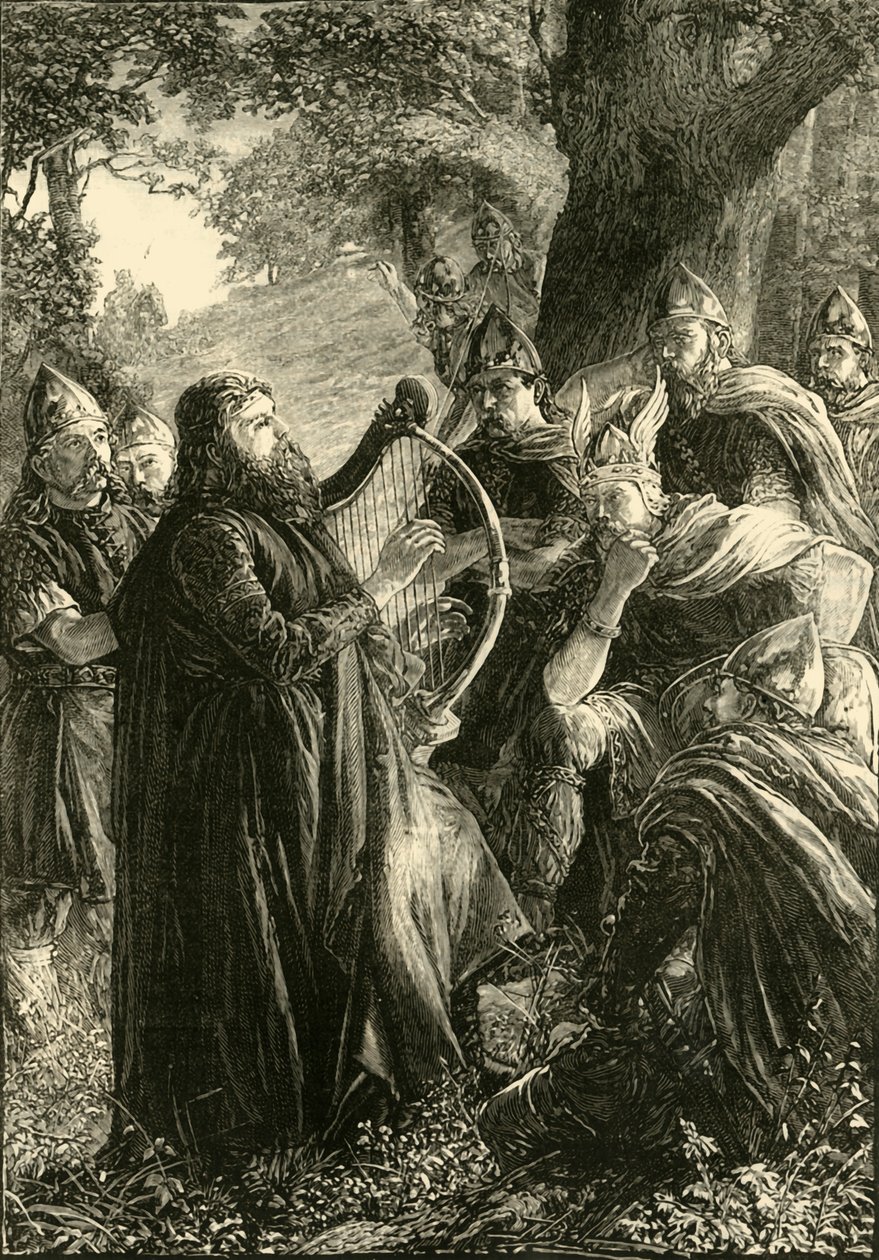Alfred den store, forkledd som en Harper, Playing Before Guthrum, 878, 1890. av Unbekannt