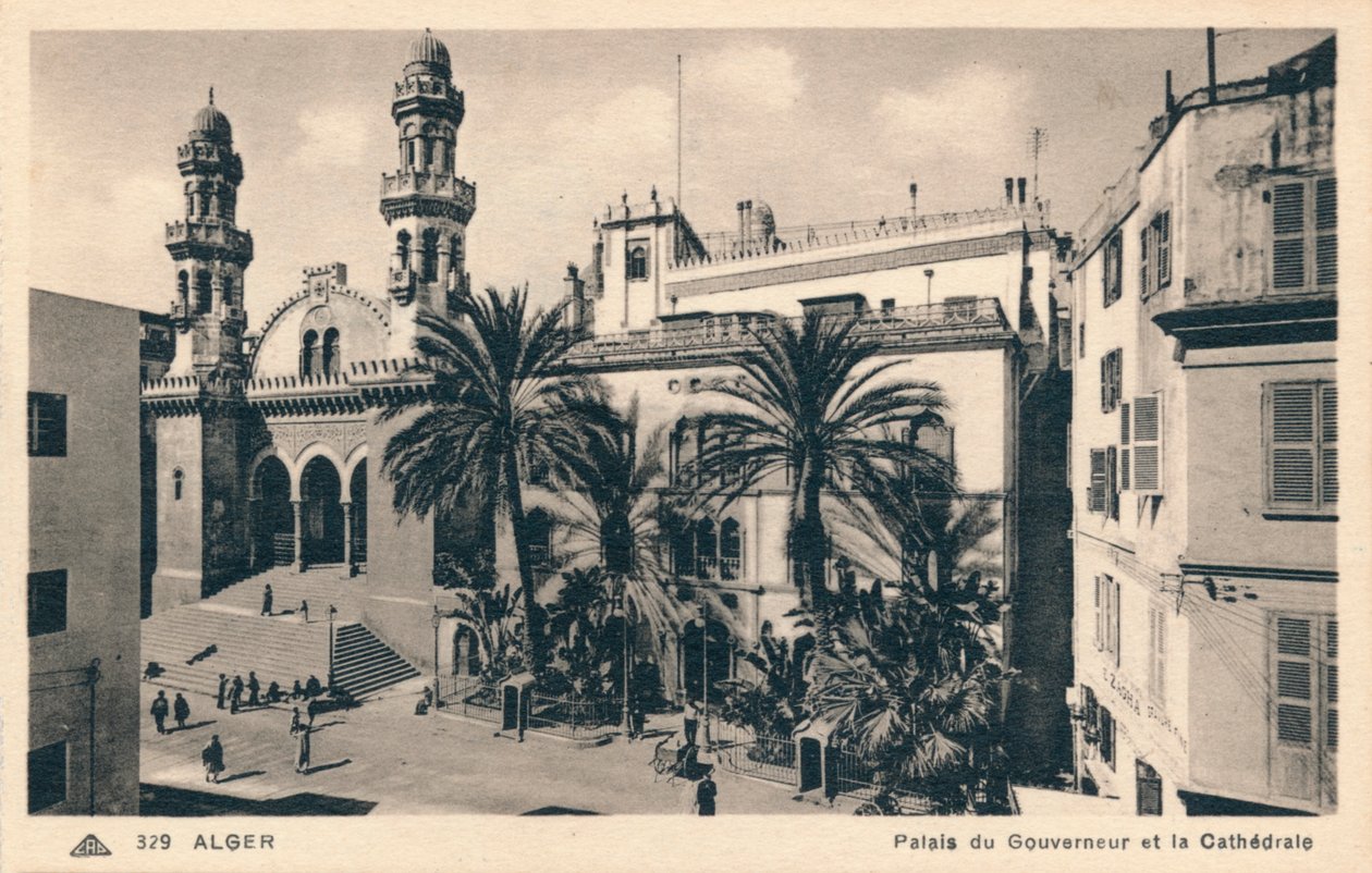 Alger - guvernørens palass og katedral, ca 1900 av Unbekannt