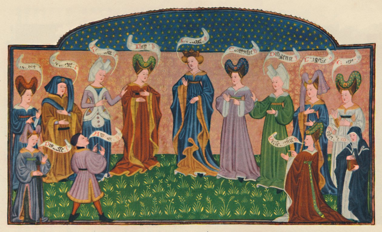 Allegoriske figurer i hoffkjole, 1445, 1948. av Unbekannt