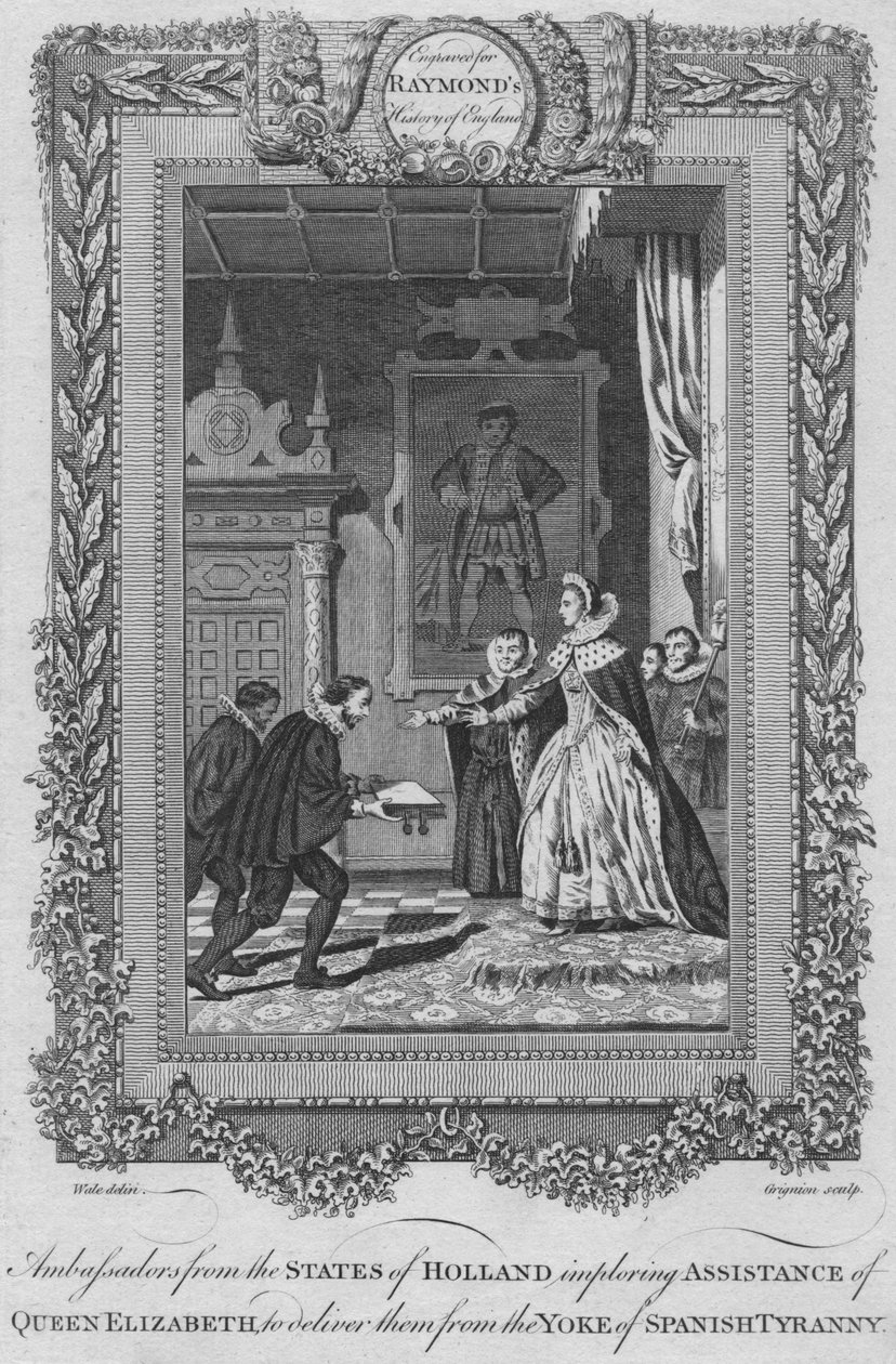 Ambassadører fra statene i Holland ber om hjelp fra dronning Elizabeth, c1787 av Unbekannt