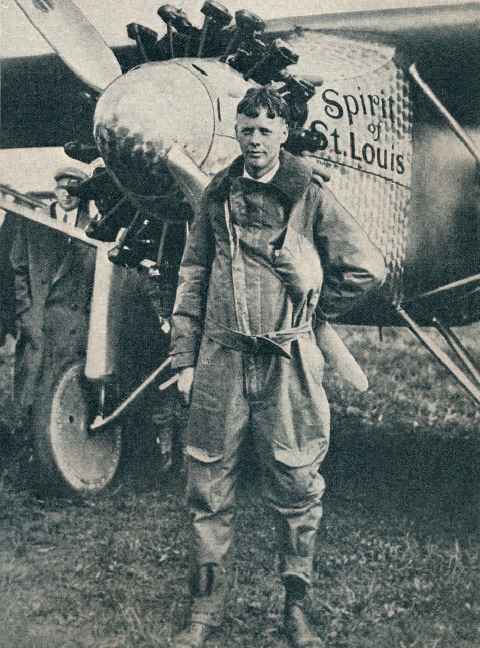 Den amerikanske flygeren Charles Lindbergh og flyet hans, Spirit of St Louis, c1927 c1937 av Unbekannt