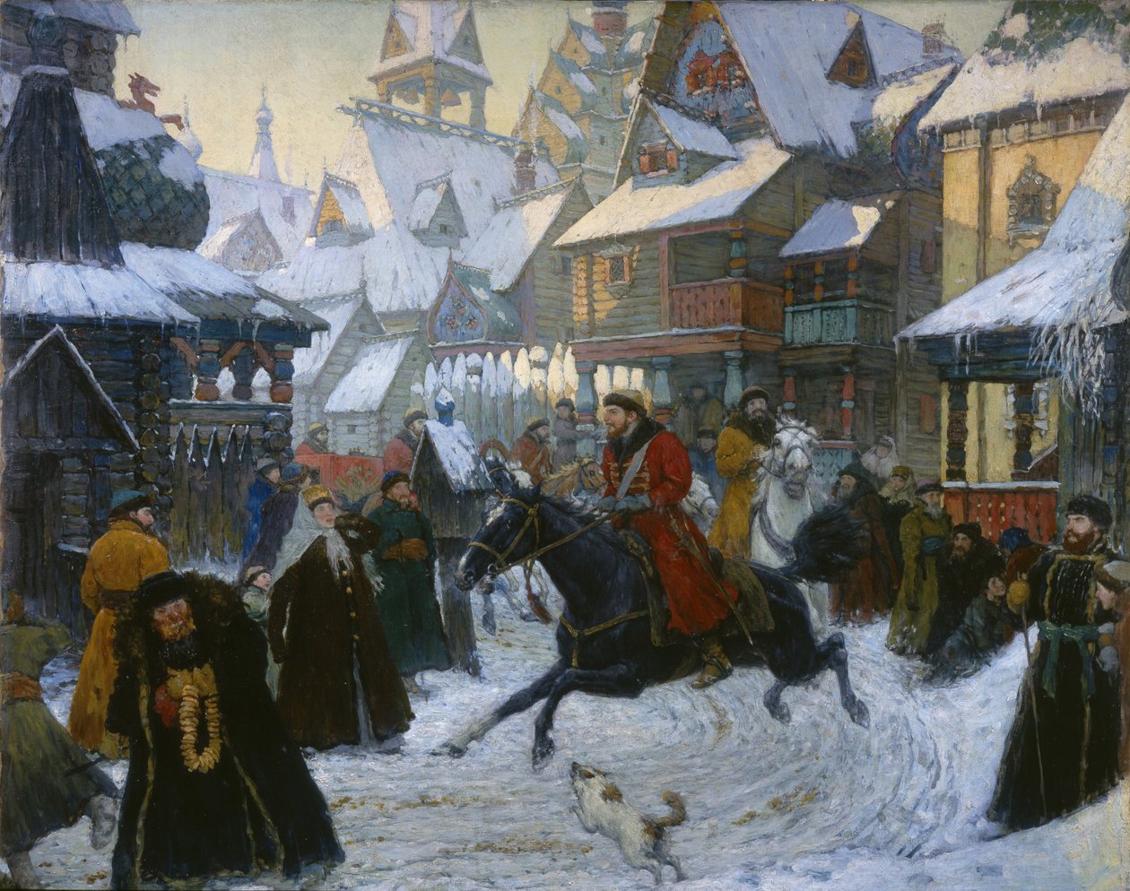 En gammel russisk by. Rytterne, 1910-tallet av Unbekannt