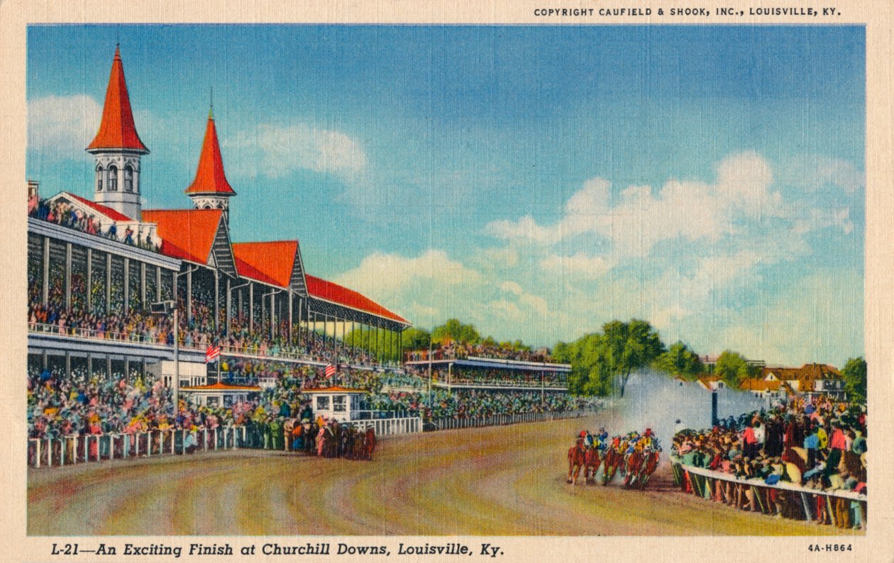 En spennende avslutning på Churchill Downs, Louisville, Ky, c1940 av Unbekannt