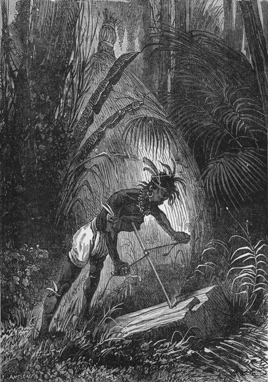 En indianer som oppnår ild ved friksjon, 1894 av Unbekannt