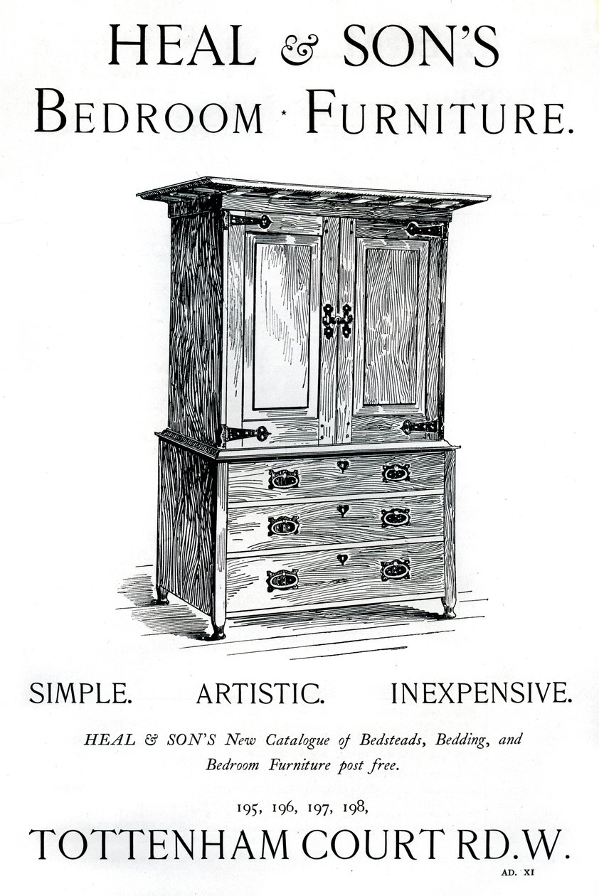 En annonse for Heal and Sons soveromsmøbler, 1898 av Unbekannt
