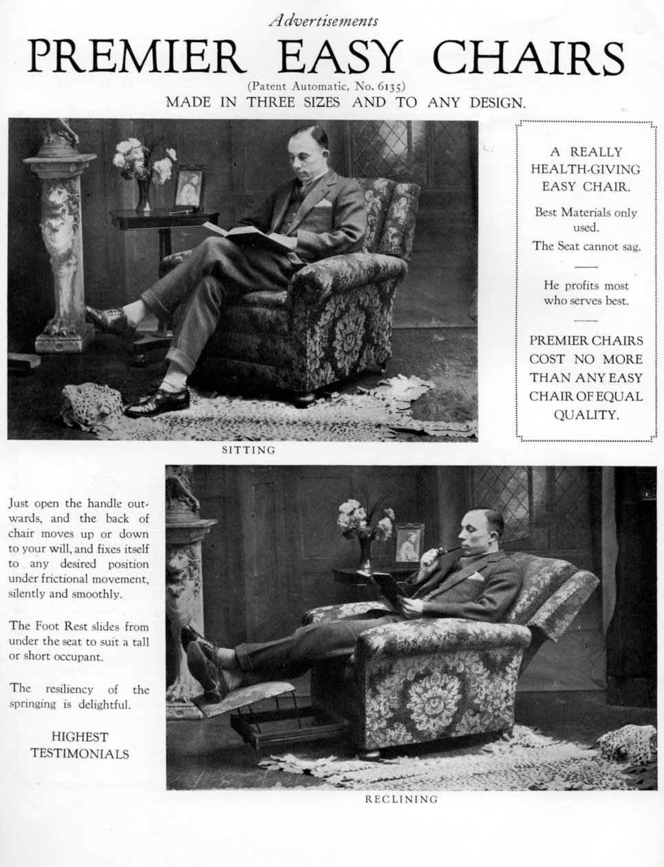 En annonse for Premier lenestoler, 1926 av Unbekannt