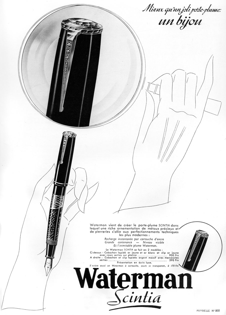 En annonse for Waterman-penner, 1938 av Unbekannt