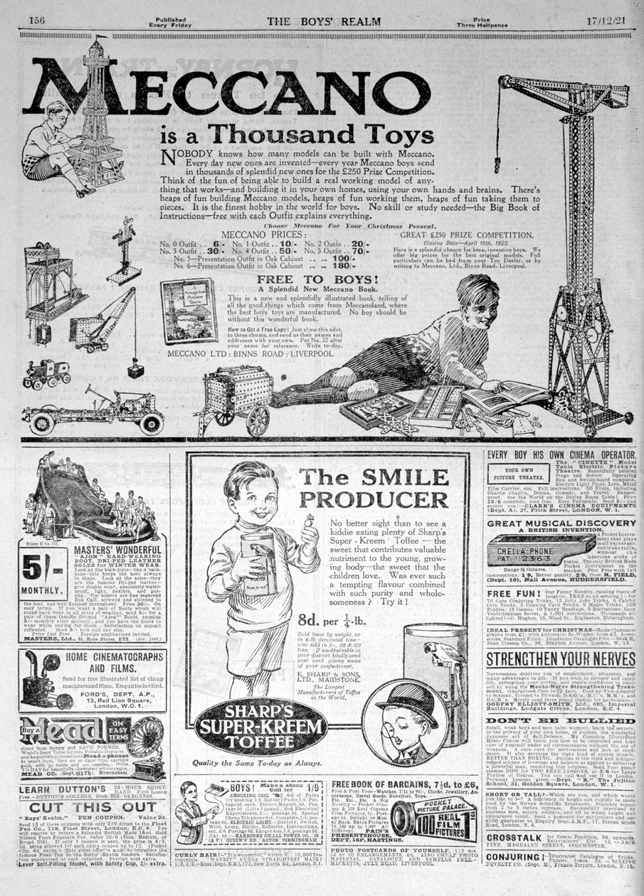 En reklameside i The Boys Realm, julen 1921 av Unbekannt
