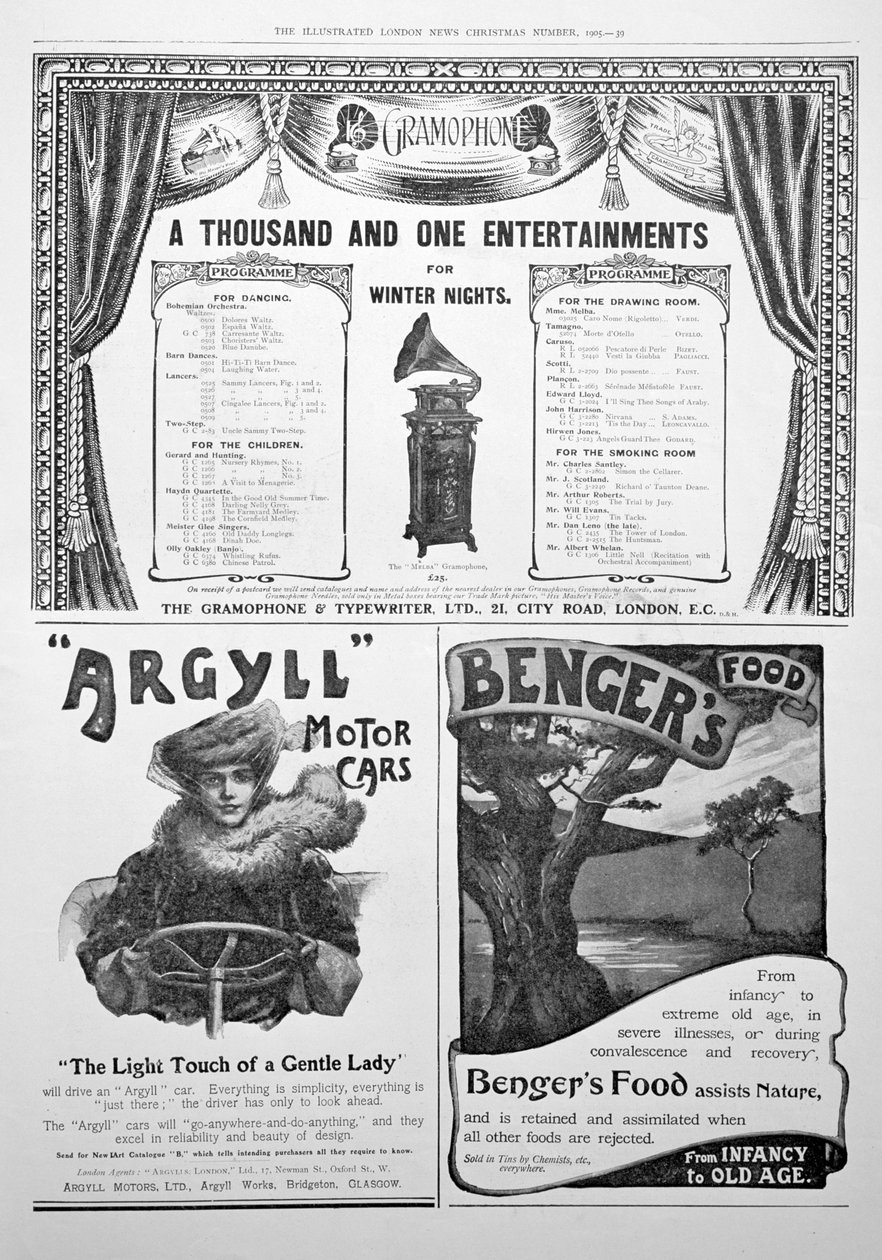 En reklameside i Illustrated London News, jul, 1905 av Unbekannt