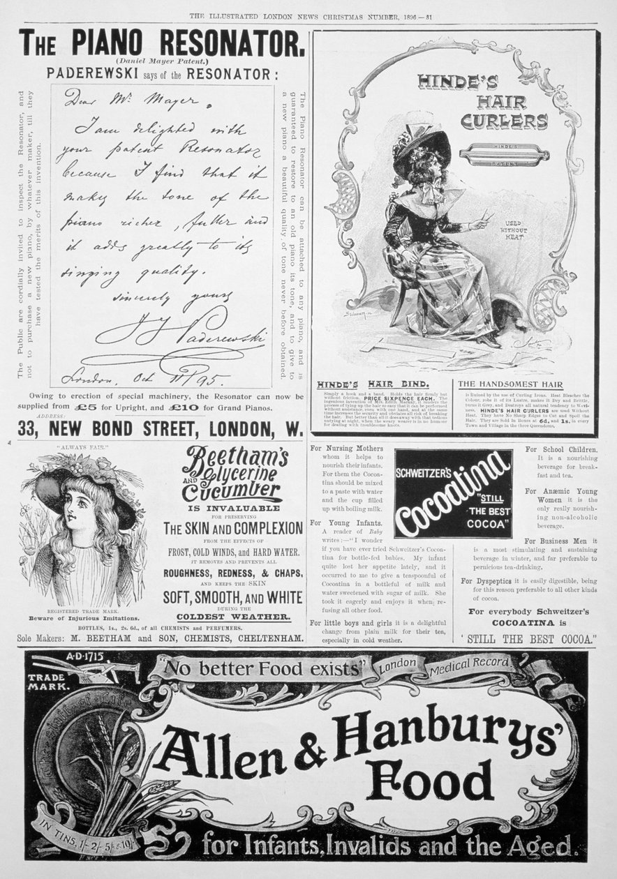 En reklameside i Illustrated London News, julenummer, 1896 av Unbekannt