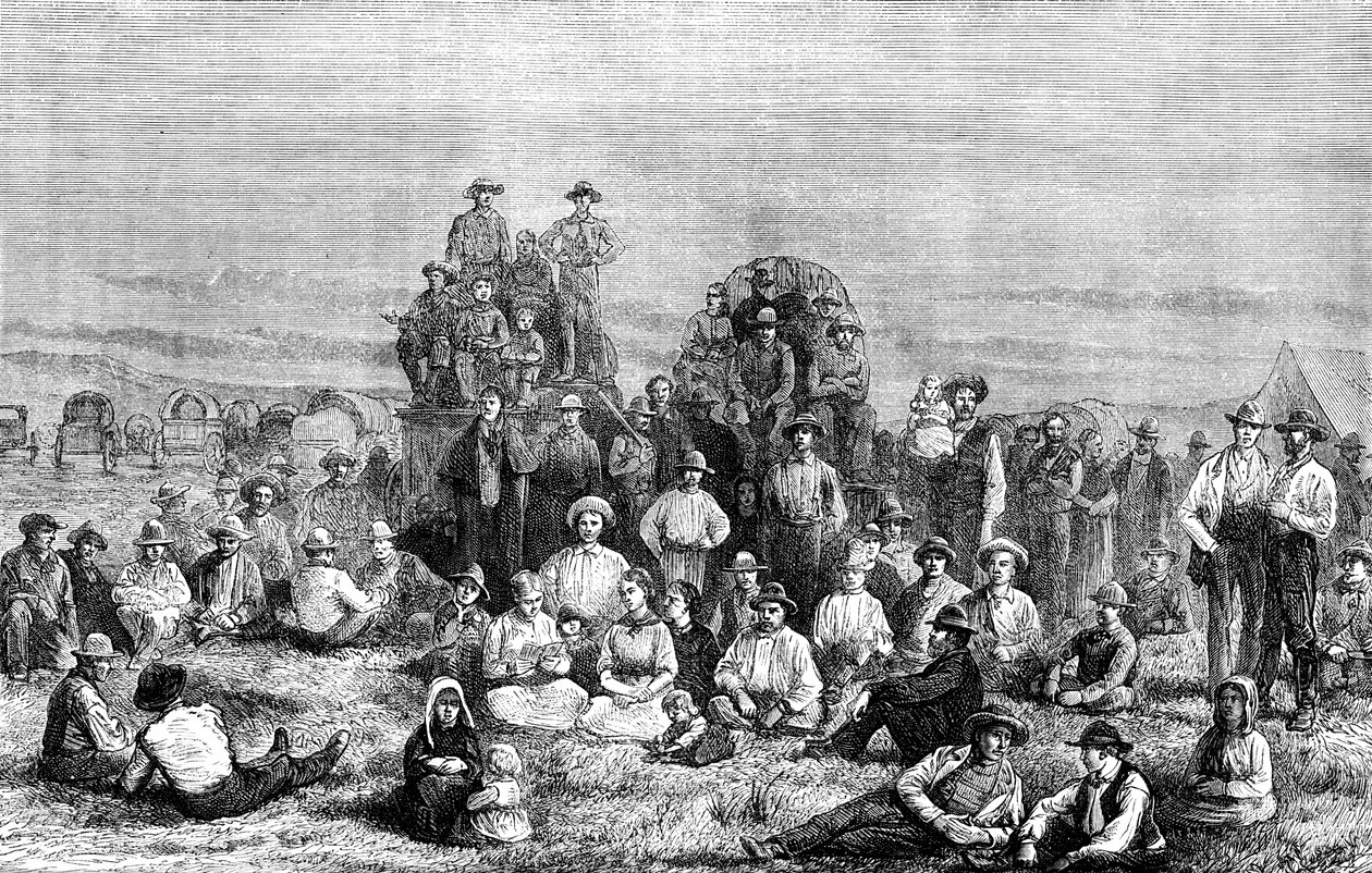 Et leir av mormonkonverterte i ørkenen, c1846 c1880 av Unbekannt