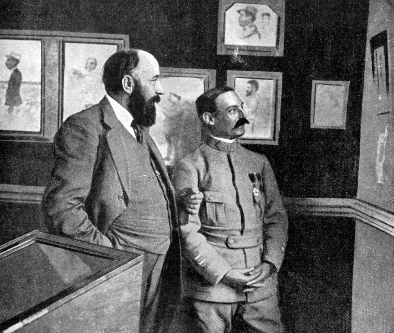 En utstilling med kunst av franske soldater som kjemper i Champagne, Frankrike, verdenskrig, 1915 av Unbekannt