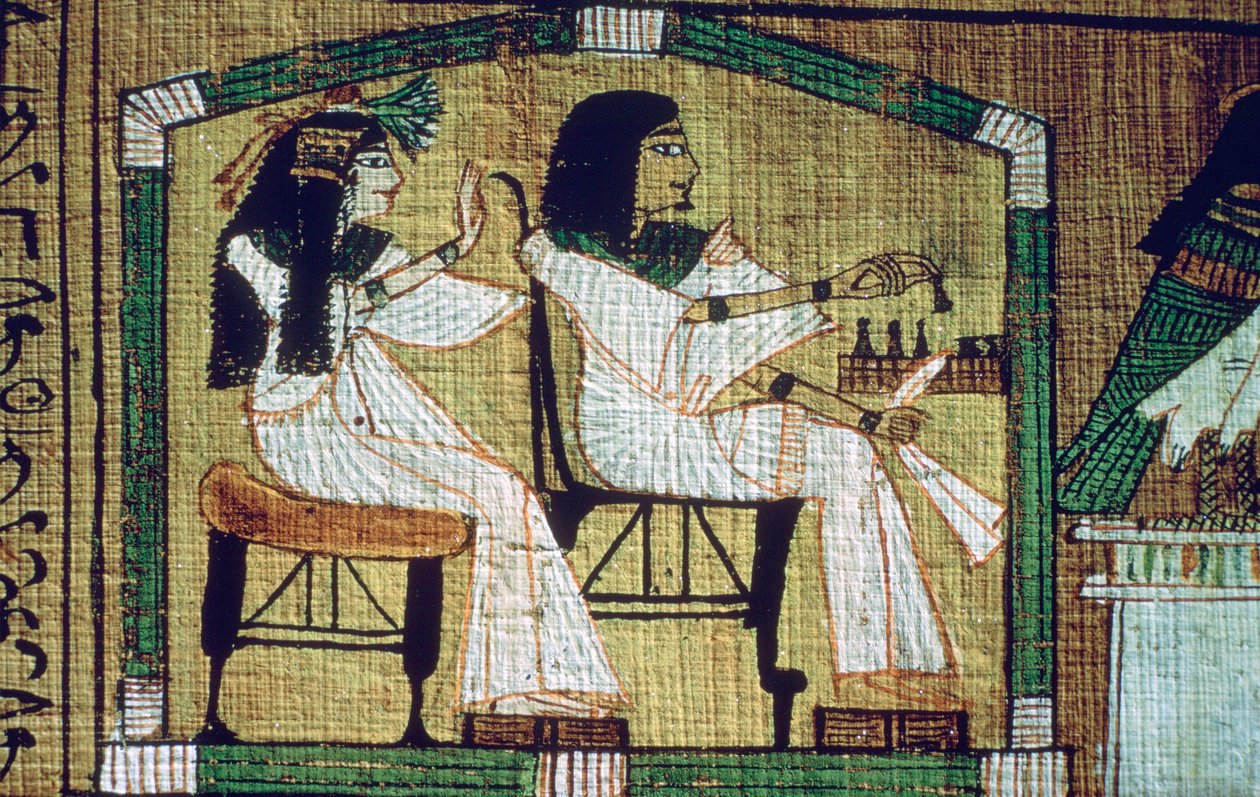 Et bilde på en egyptisk papyrus av trekkspill, Anis Book of the Dead ark 7 av Unbekannt