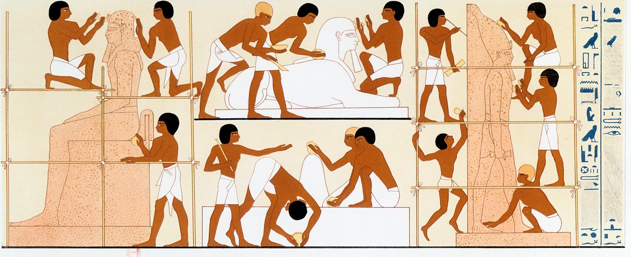 Gamle egyptiske skulptører arbeider med statuer, c1842-1845 av Unbekannt