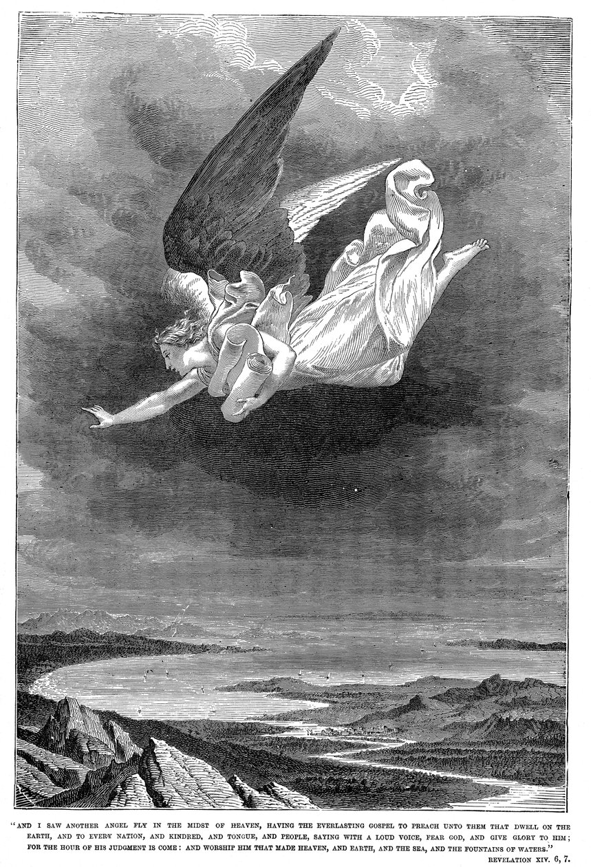 Og jeg så en annen engel fly midt i himmelen..., c1885 av Unbekannt