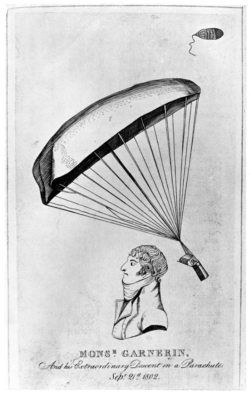 Andre Jacques Garnerin , fransk aeronaut og den første fallskjermhopperen, c1802 1910 av Unbekannt