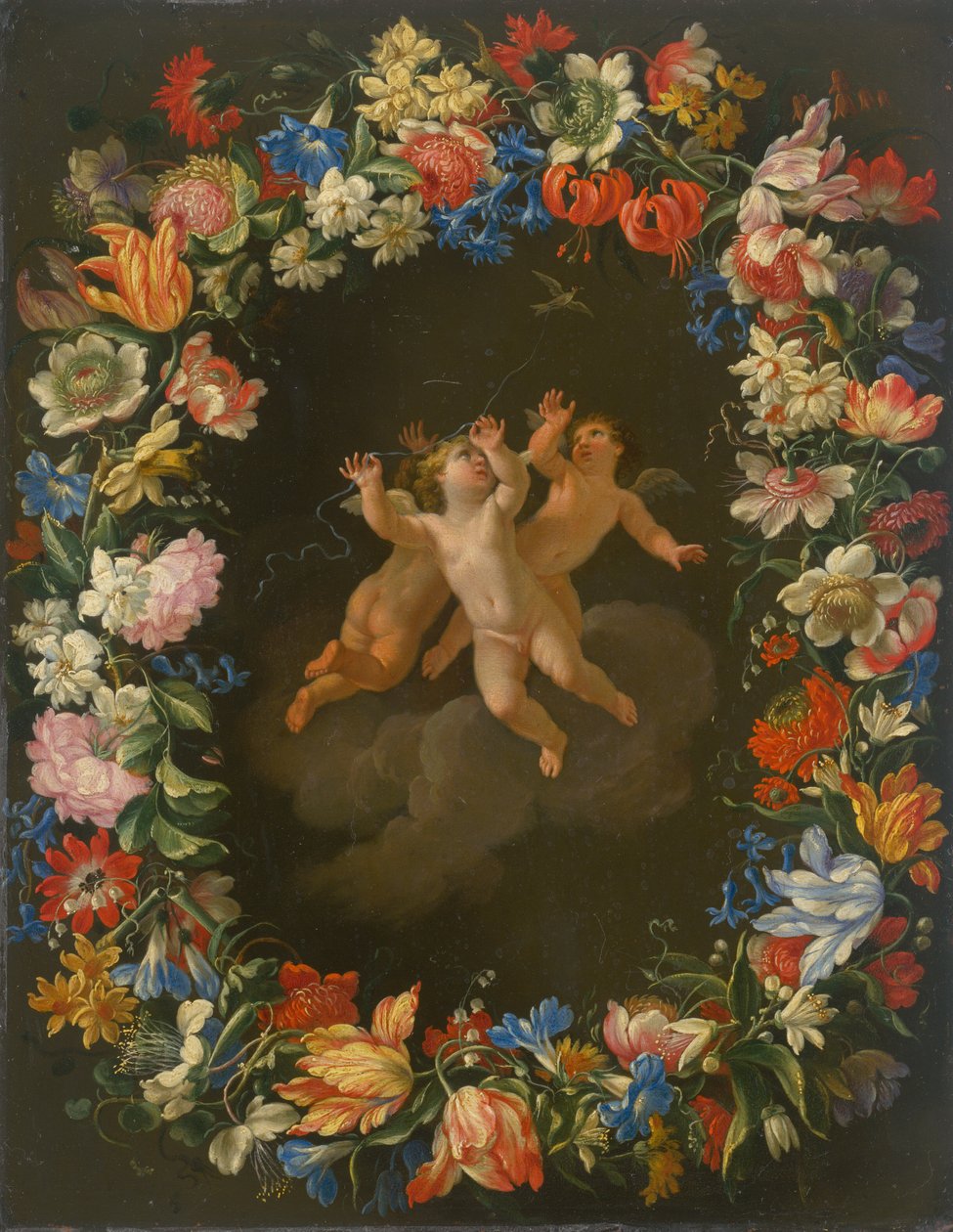 Engler i en blomsterkrans II. av Unbekannt