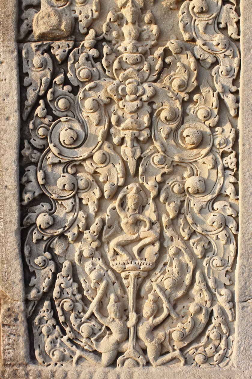 Angkor Wat, utskåret detalj på veggblomster, Siem Reap, Kambodsja av Unbekannt