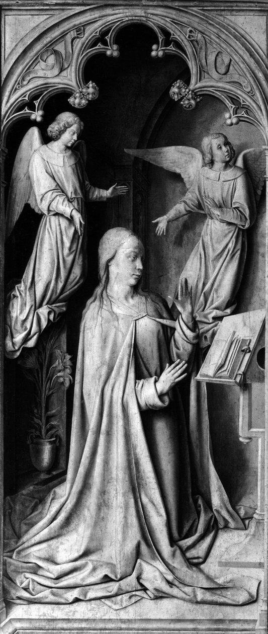 Bebudelse Baksiden av tryptikum, venstre del. Maleri av Master of Moulins eller Jean Hey (1450-1505) 1400-tallet. Cathedrale Notre Dame, Moulins (Allier) av Unbekannt