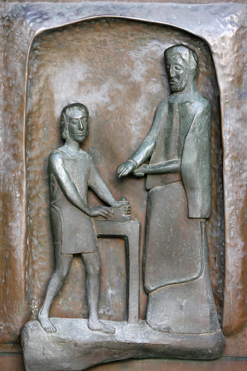 Bebudelsesbasilikadørskulptur: Jesus og Josef, Nasaret, Israel av Unbekannt