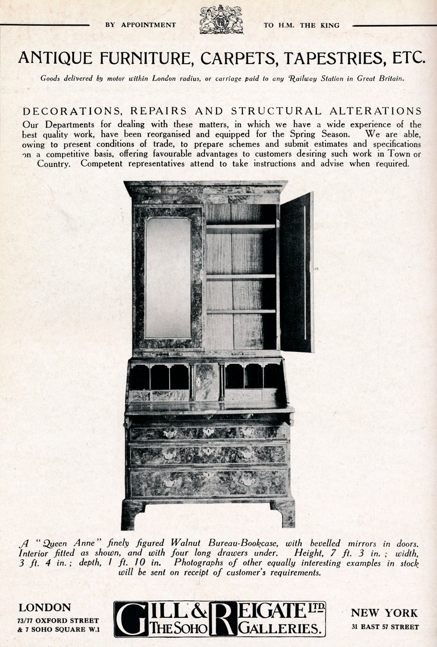 Antikke møbler, tepper, gobeliner etc, 1921 av Unbekannt