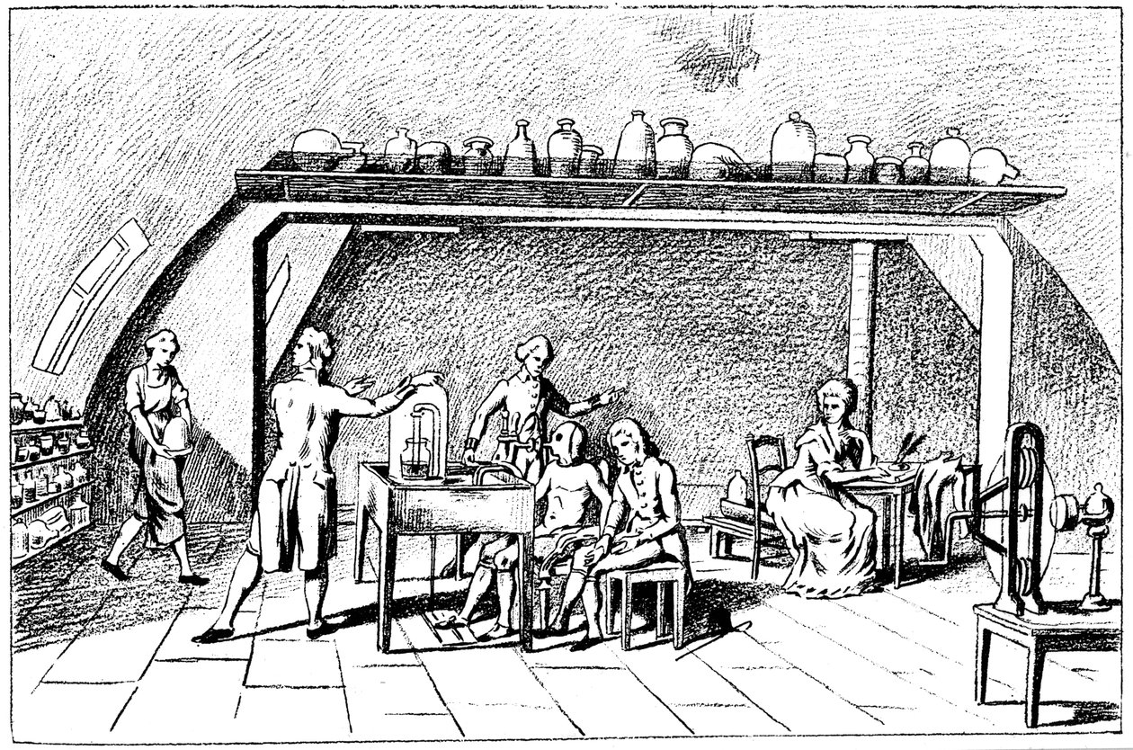 Antoine Laurent Lavoisier, fransk kjemiker fra 1700-tallet, undersøker respirasjon av Unbekannt