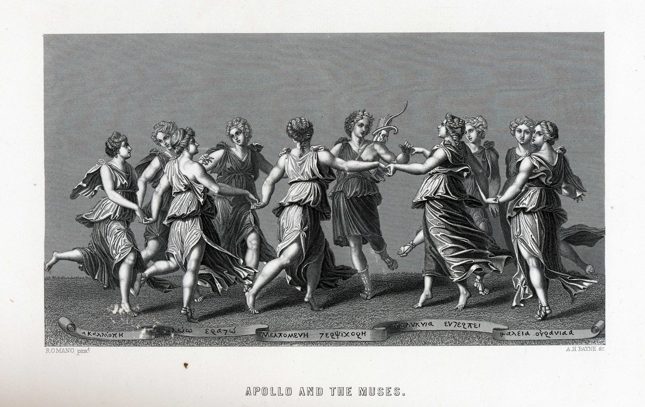Apollo og musene etter Giulio Romano, 1882 av Unbekannt
