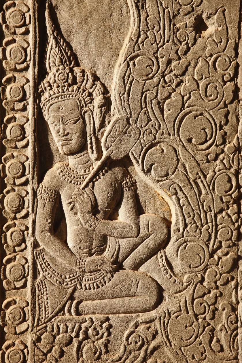 Apsara Dancer Carving ved Angkor Wat, Siem Reap, Kambodsja av Unbekannt