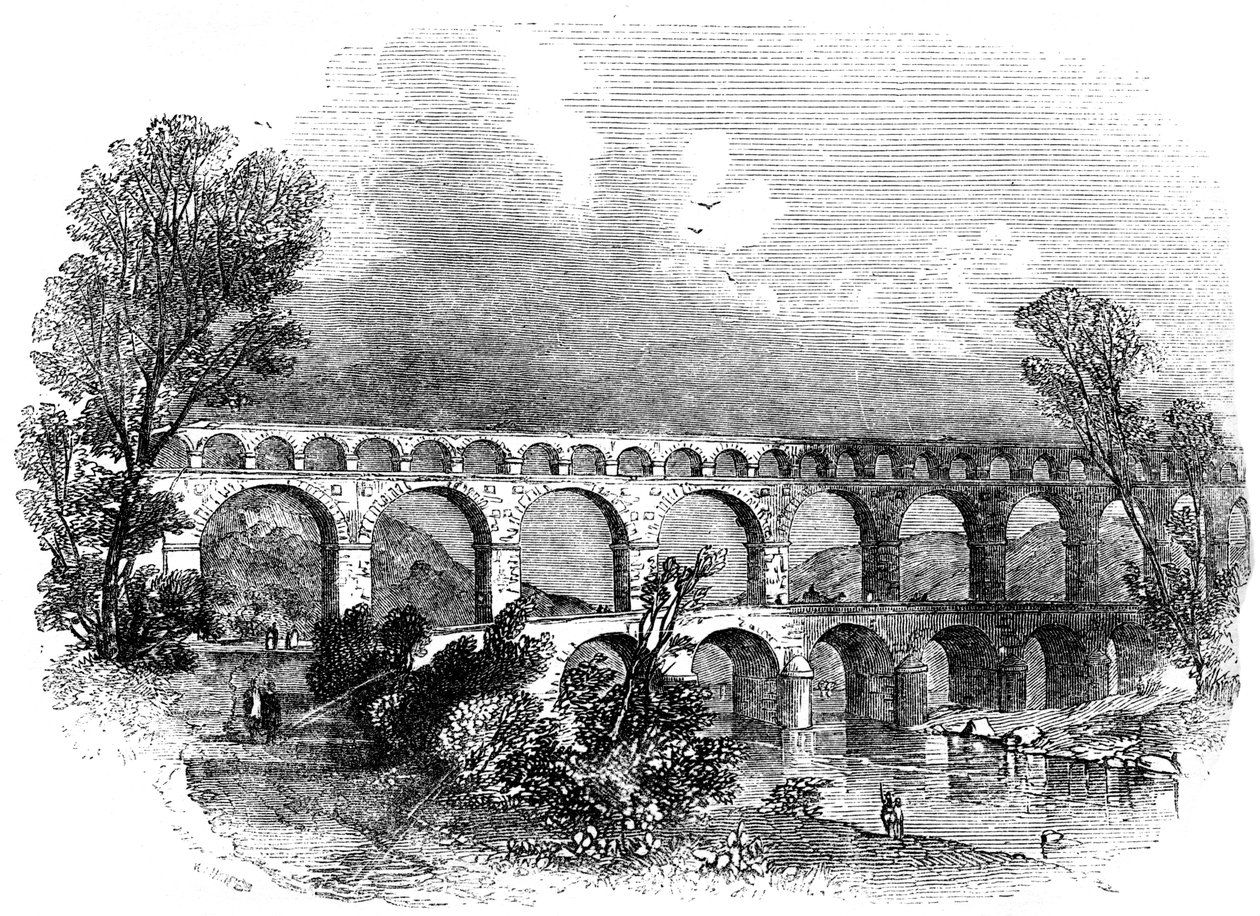 Akvedukten av Nimes ved Pont du Gard, Frankrike, 1886 av Unbekannt