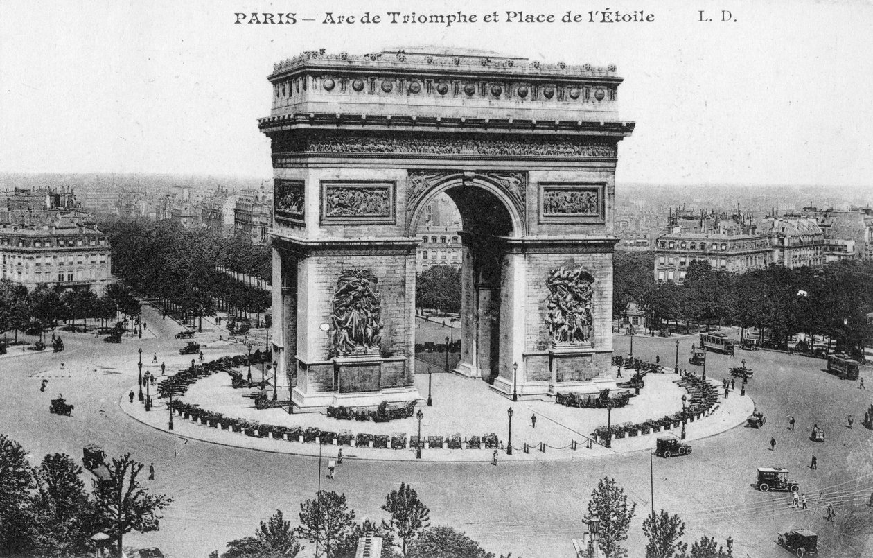 Triumfbuen og Place de lEtoile, Paris, Frankrike, tidlig på 1900-tallet av Unbekannt