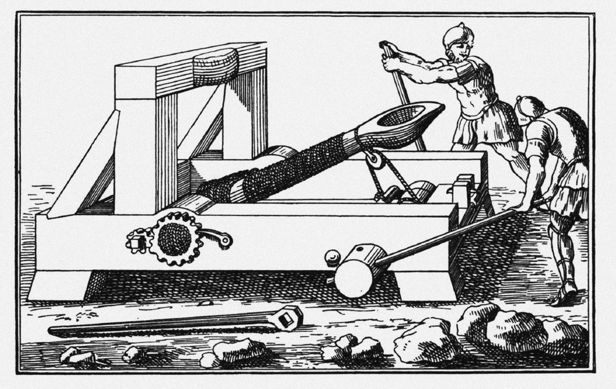 Archimedes beleiringskatapult. Fra Historiene av Polybius, 1727 av Unbekannt