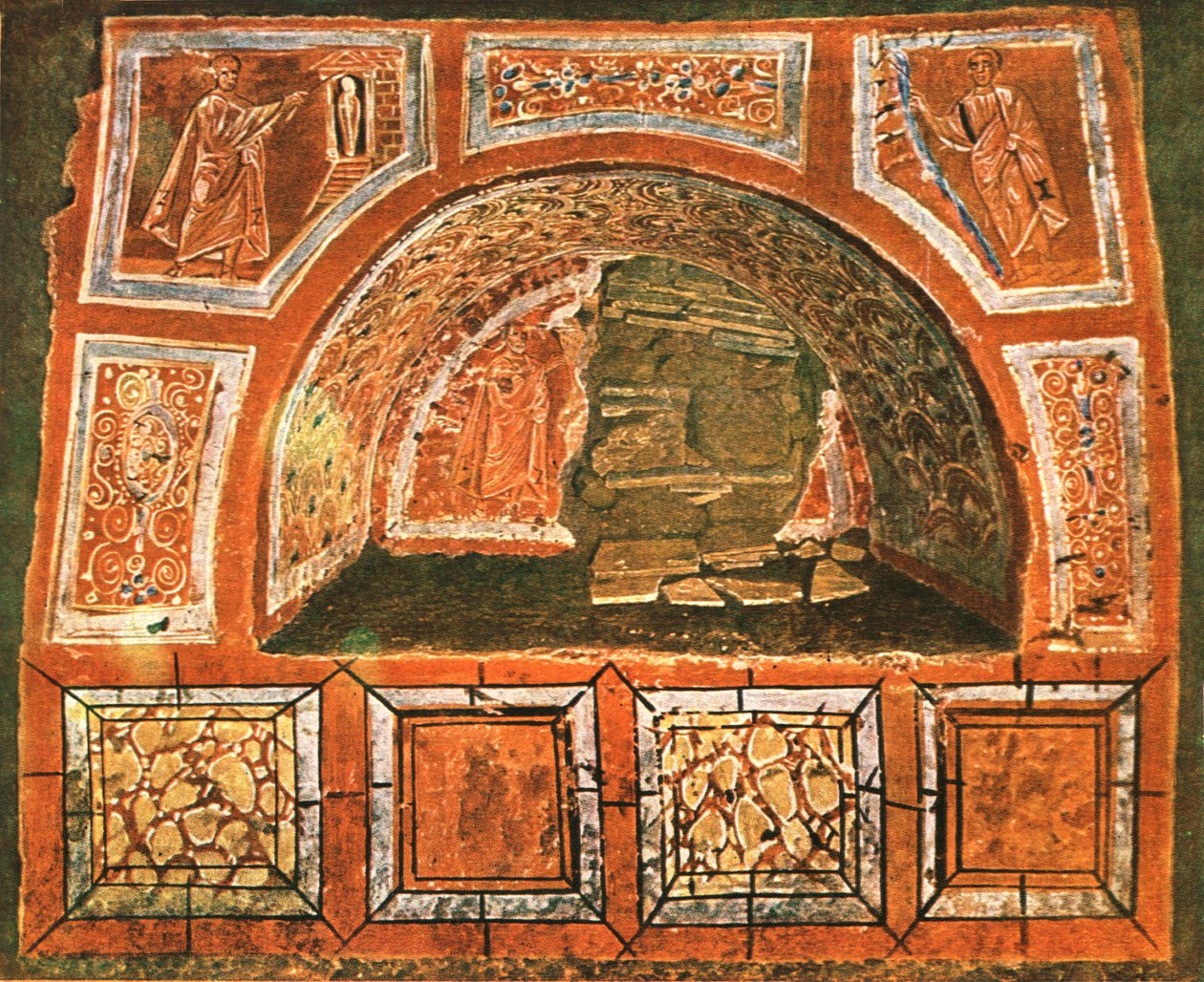 Arcosolium i katakomben i Domitilla på Via Ardeatina, Roma, Italia, 1928. av Unbekannt