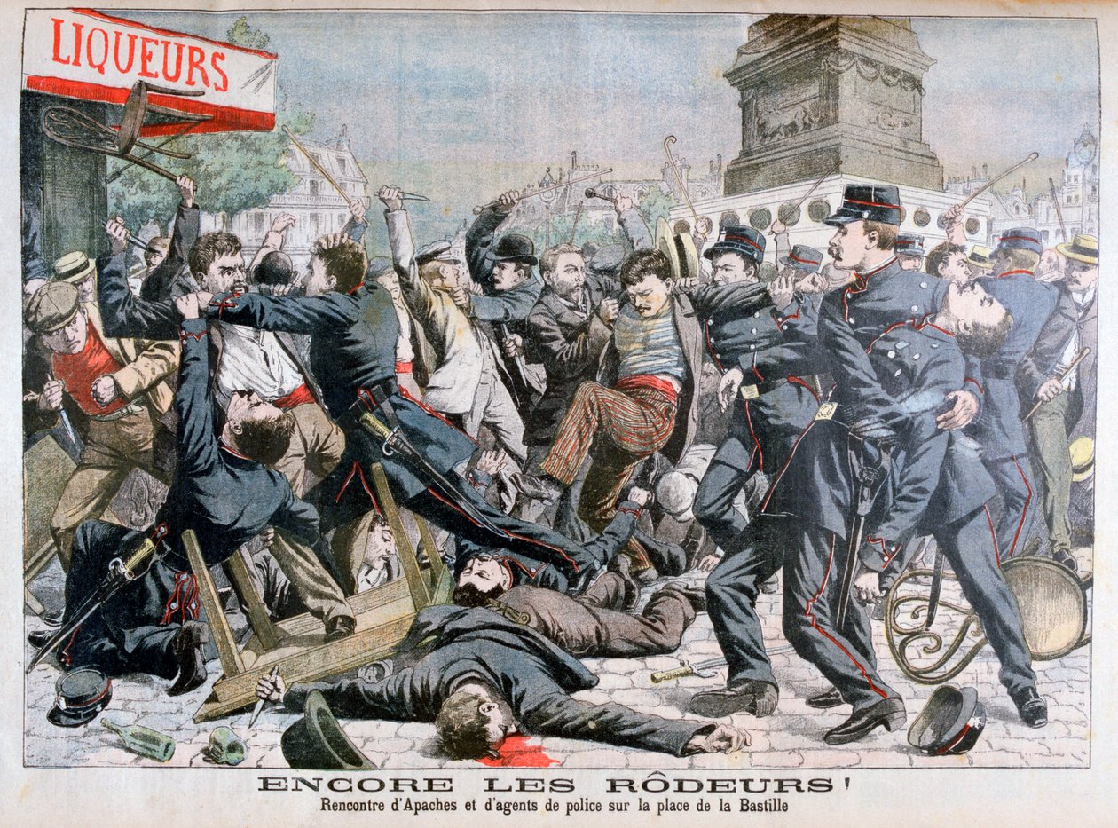 Væpnede kriminelle som kjemper med politiet, Place de la Bastille, Paris, 1904 av Unbekannt
