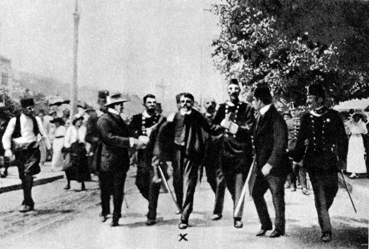 Arrestasjon av Gavrilo Princip, leiemorder til erkehertug Franz Ferdinand, 1914 av Unbekannt