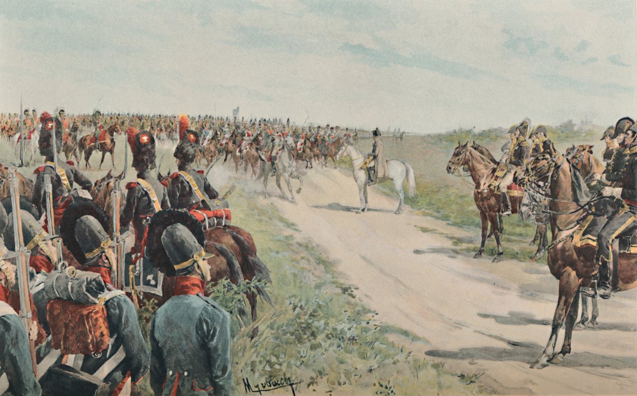 Ankomst av Napoleon blant bayerne og sakserne, 1896 av Unbekannt