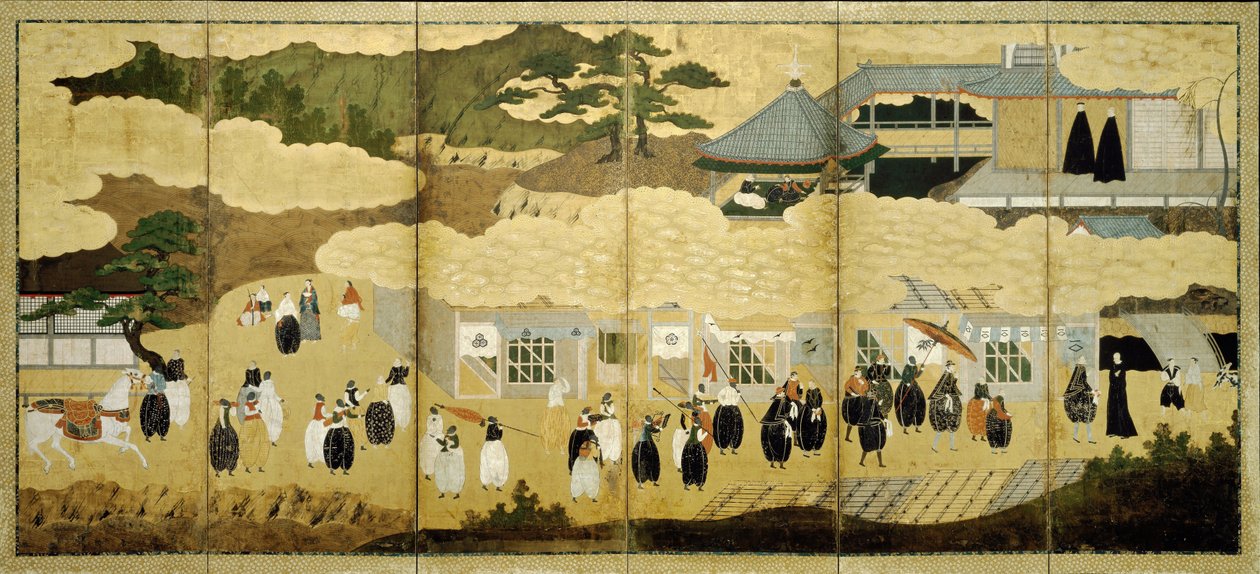 Ankomst av et portugisisk skip. Nanban-skjerm, ca. 1600 av Unbekannt