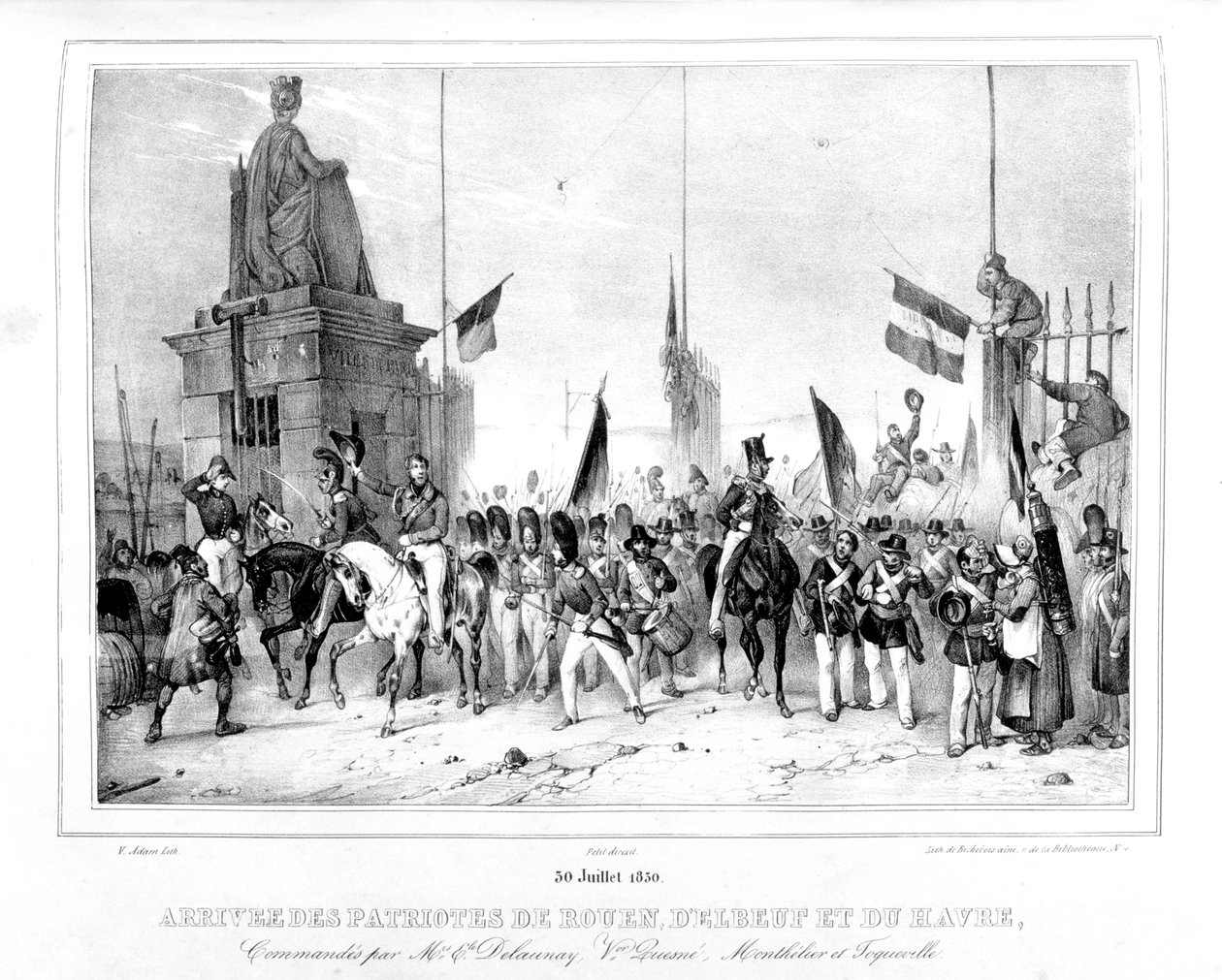 Ankomst av patriotene i Rouen, Elbeut og Le Havre, Paris, 30. juli 1830 av Unbekannt