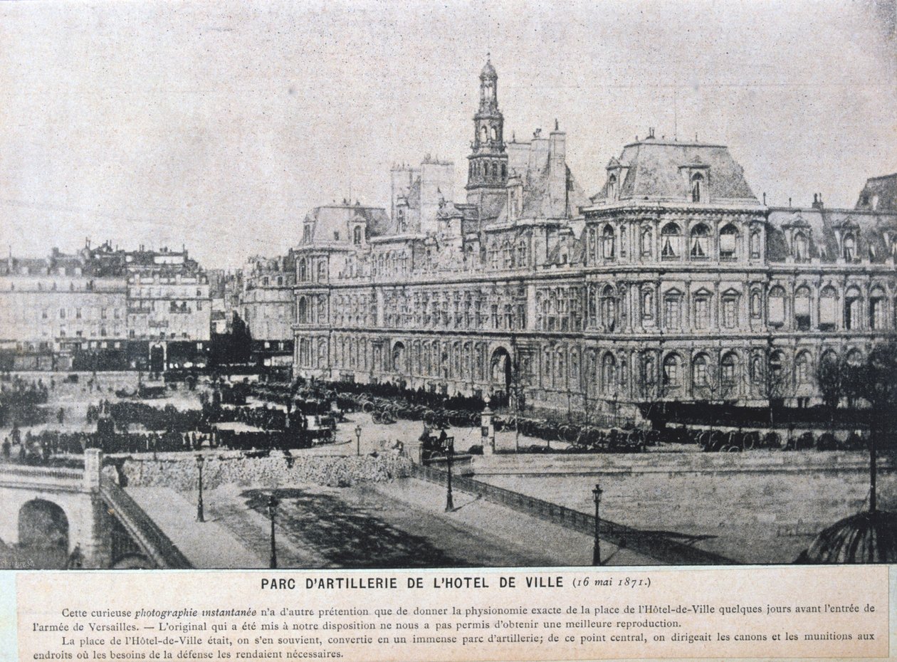 Artilleristykker stilt opp utenfor Hotel de Ville, Paris, 16. mai 1871 av Unbekannt