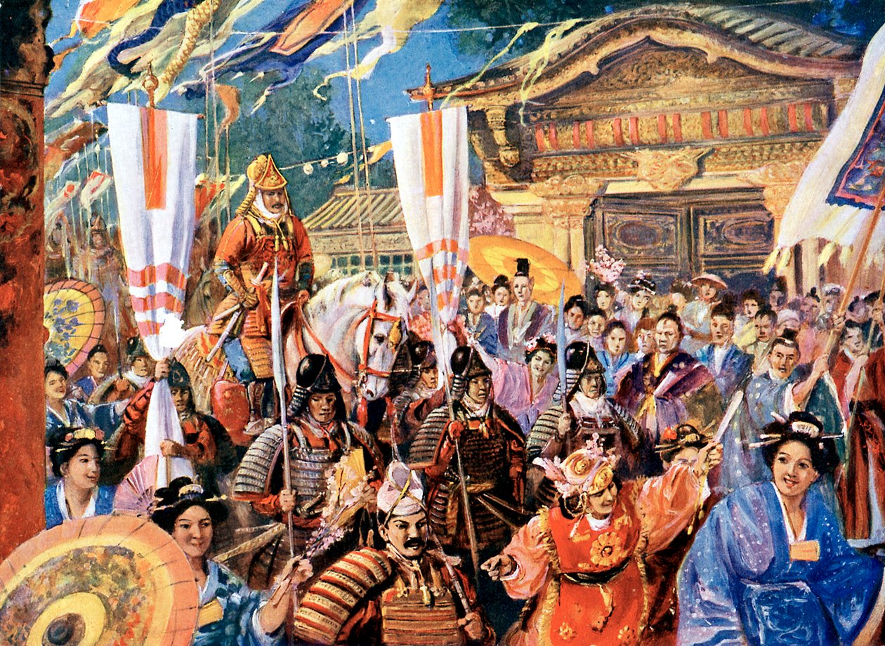 Kunstnerens inntrykk av Yorimoto, japansk kriger fra 1100-tallet, 1900-tallet av Unbekannt